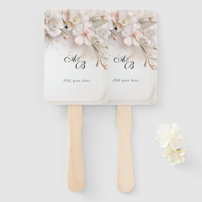 Beautiful Pink White Watercolor Flowers  Hand Fan (Front and Back)