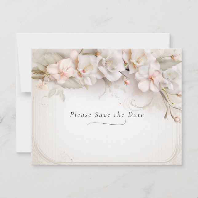 Beautiful Pink White Watercolor Flowers  Save The Date (Front)