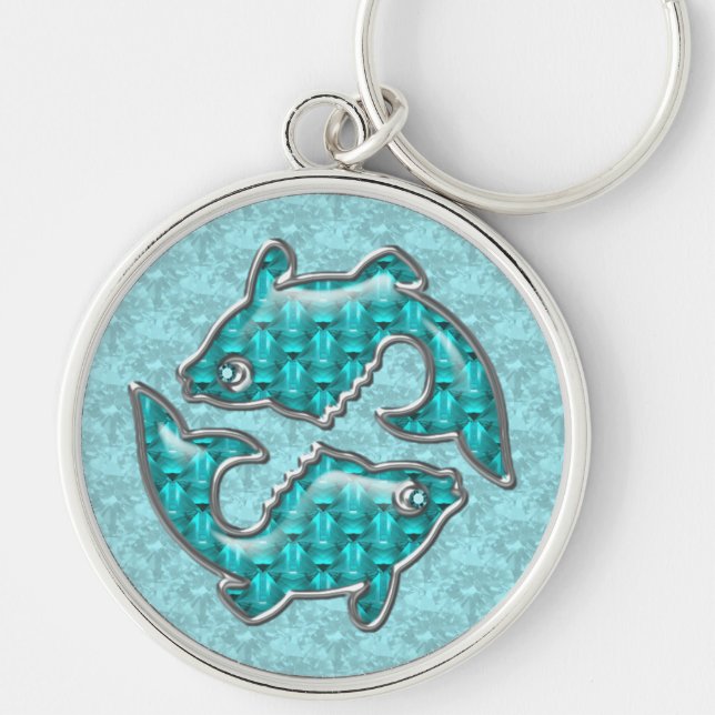 Beautiful Pisces Fish Aquamarine Key Chain (Front)