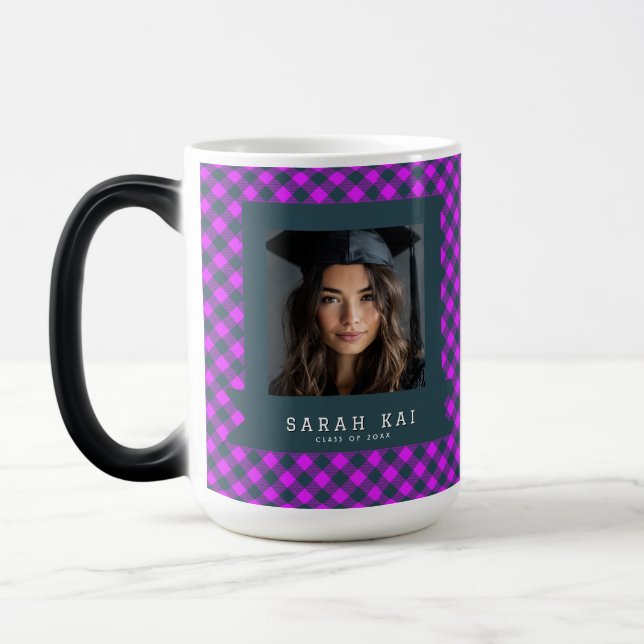 Beautiful Plaid Pattern Congrat Graduate Magic Mug (Left)
