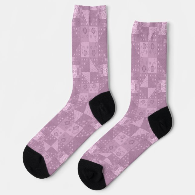 beautiful plain traditional lilac patchwork socks (Left)