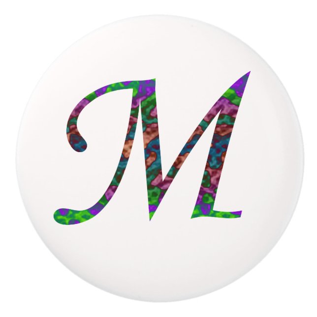 Beautiful Playful Tie Dye Letter M Monogram Ceramic Knob (Front)