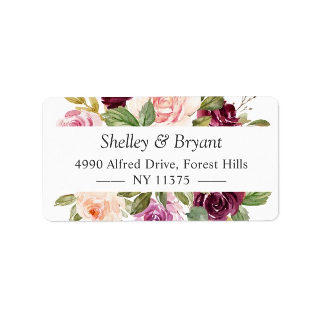 Beautiful Plum Purple Blush Floral Address Label (Front)
