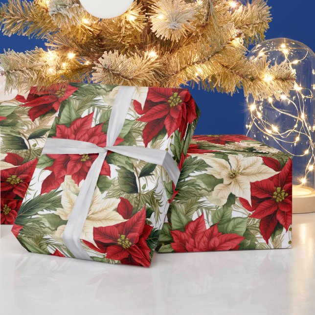 Beautiful Poinsettia Christmas Wrapping Paper (Holidays)