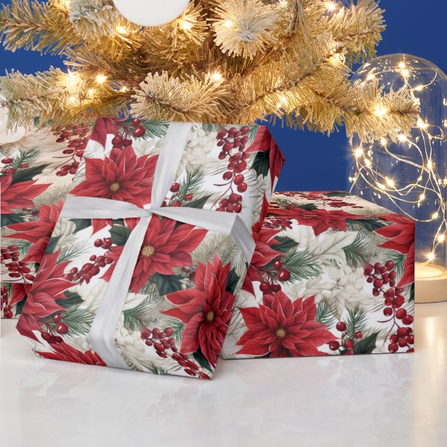 Beautiful Poinsettia Christmas Wrapping Paper (Holidays)