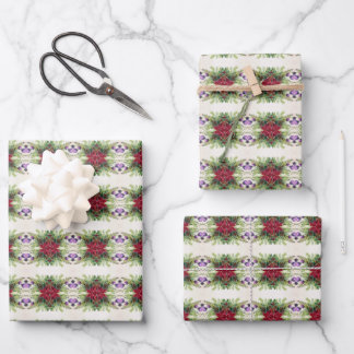 Beautiful Poinsettia Christmas Wrapping Paper Sheet