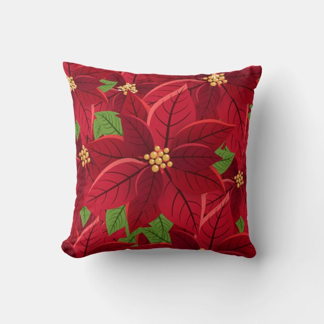Beautiful Poinsettia Fleece Blanket  Throw Pillow (Front)