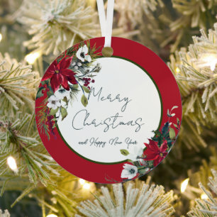 Beautiful poinsettia frame Christmas Holiday  Meta Metal Ornament