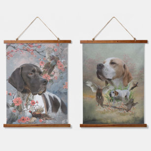 Beautiful pointer with pheasants    hanging tapestry