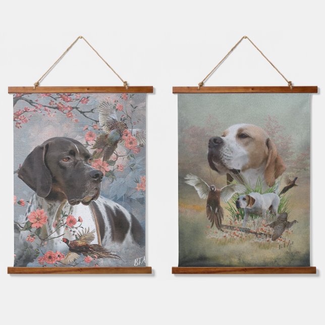 Beautiful pointer with pheasants    hanging tapestry (Double)