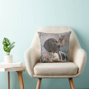 Beautiful pointer with pheasants throw pillow