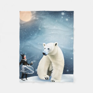 Beautiful Polar Bear and Snow Fairy Fleece Blanket