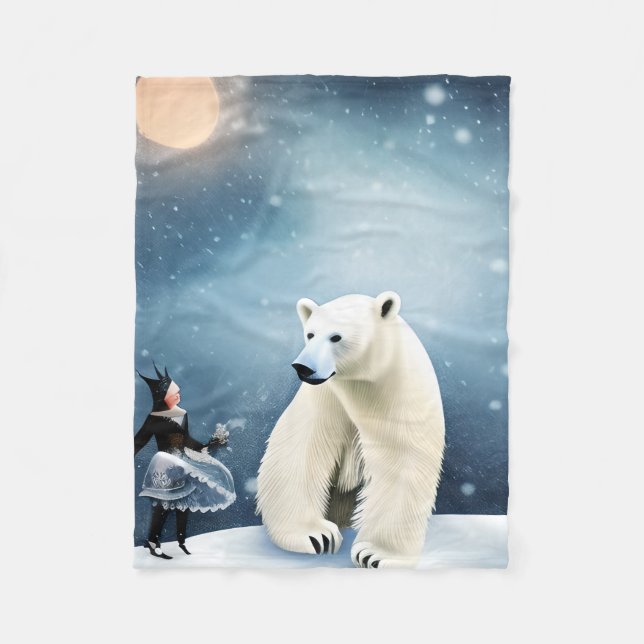 Beautiful Polar Bear and Snow Fairy  Fleece Blanket (Front)