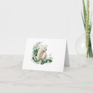 Beautiful Polar Bear in Flowers BLANK Card