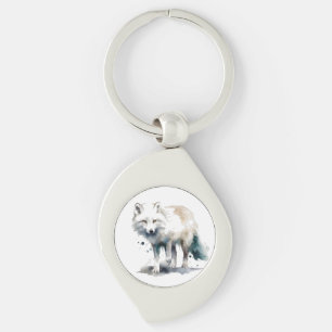 Beautiful polar fox in white and blue watercolor keychain