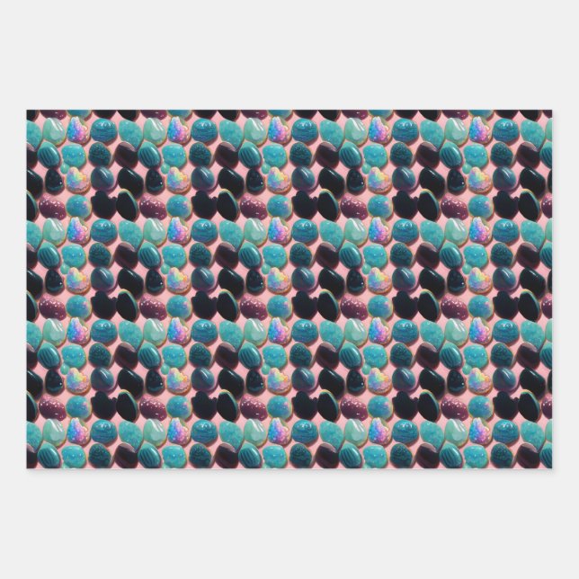 Beautiful Polished Rocks Repeating Pattern Wrapping Paper Sheet (Front)