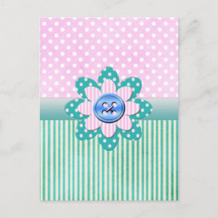 Beautiful polka dots in soft pink and blue stripes postcard