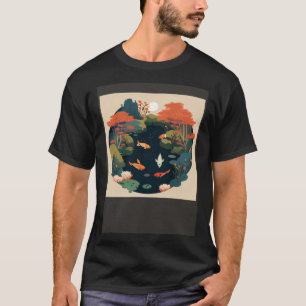 Beautiful Pond in autumn sun over forest with Koi  T-Shirt