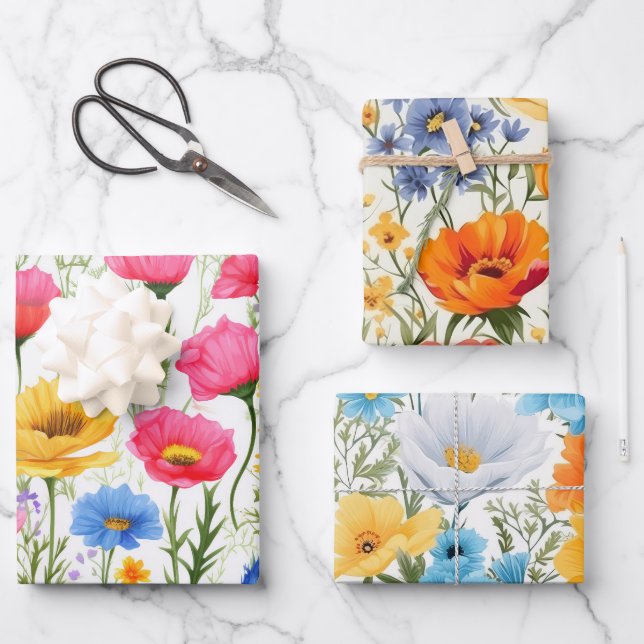 Beautiful Poppies Field Flowers Shower Wrapping Paper Sheet (Front)