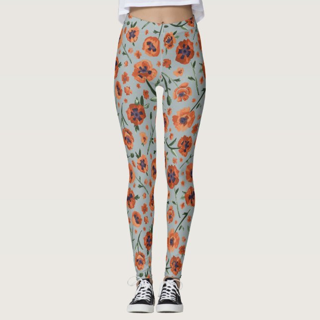 Beautiful Poppies Floral Pattern  Leggings (Front)