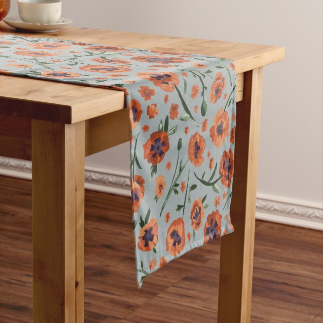 Beautiful Poppies Flower Pattern Short Table Runner (In Situ)