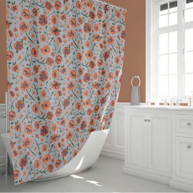 Beautiful Poppies Orange Floral (Beautiful Poppies Orange Floral Shower Curtain from Studio Posies.)