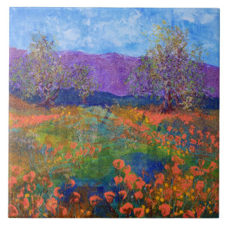 Beautiful Poppy Field Ceramic Tile