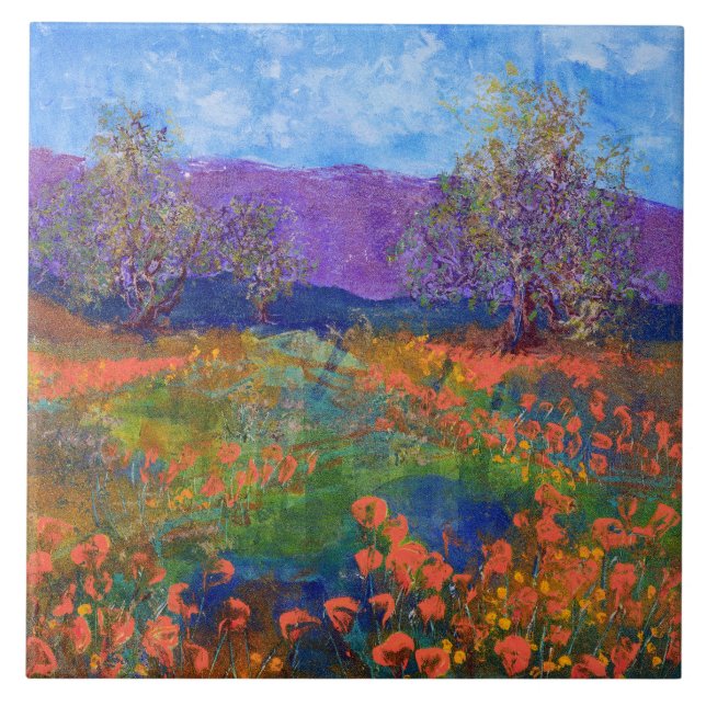 Beautiful Poppy Field Ceramic Tile (Front)