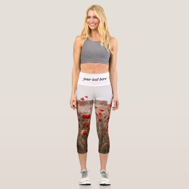 beautiful poppy flowers capri leggings (Front)