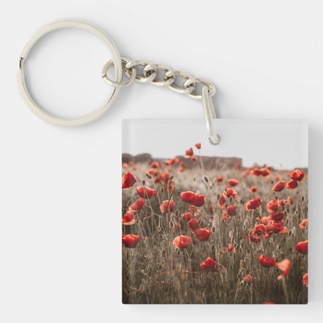 beautiful poppy flowers keychain (Front)