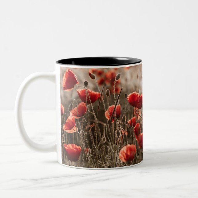 beautiful poppy flowers Two-Tone coffee mug (Left)