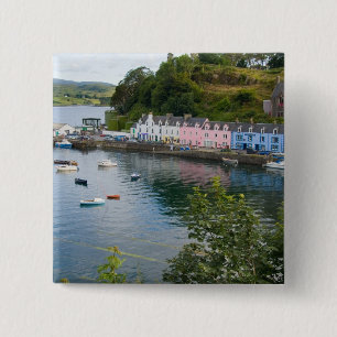 Beautiful port and sailboats with reflections in 2 inch square button