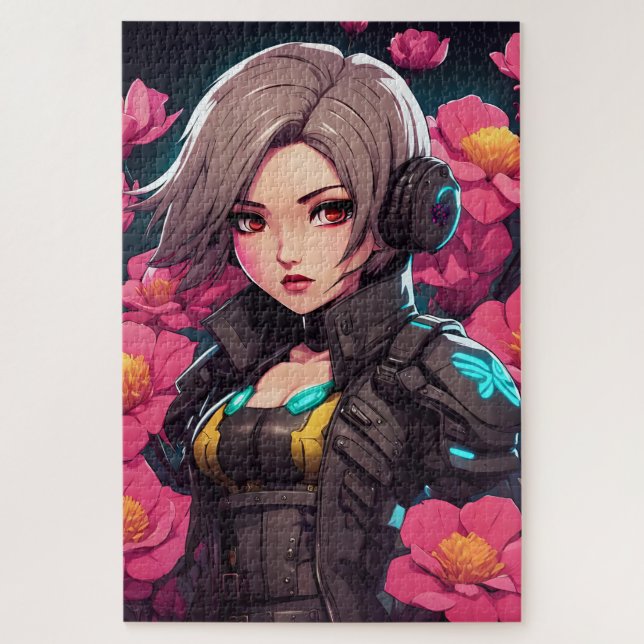 Beautiful portrait cyberpunk in shades of roses jigsaw puzzle (Vertical)