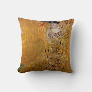 Beautiful portrait of a lady by Gustav Klimt,Deco Throw Pillow