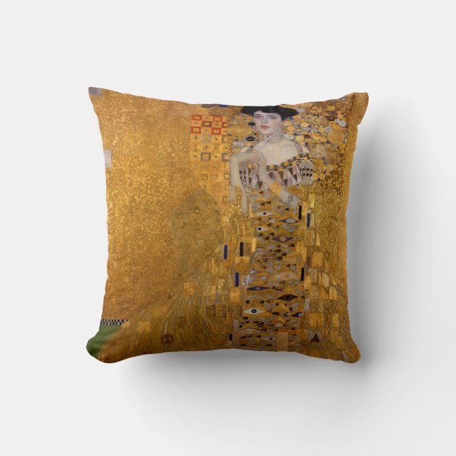 Beautiful portrait of a lady by Gustav Klimt,Deco Throw Pillow (Front)