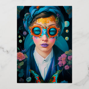 Beautiful Portrait of a Women in Mystical Foil Holiday Card