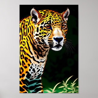 beautiful portrait of jaguar digital art poster