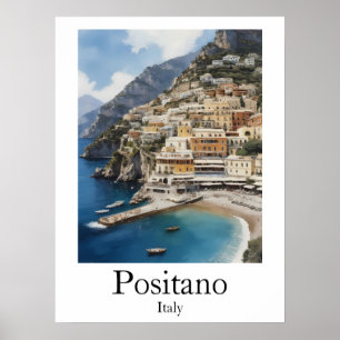 Beautiful Positano Italy Scenery Painting Poster