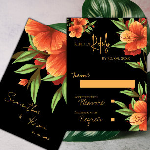 Beautiful Pretty Dark Moody Orange Floral Wedding RSVP Card