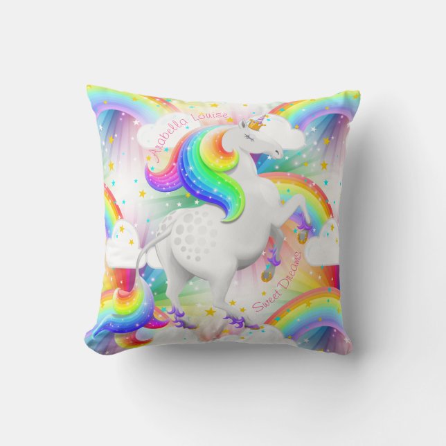 Beautiful Princess Unicorn Rainbow Starburst Decor Throw Pillow (Front)