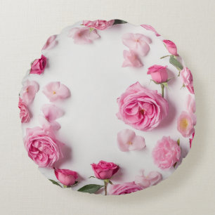 beautiful print with delicate pink flowers roses round pillow