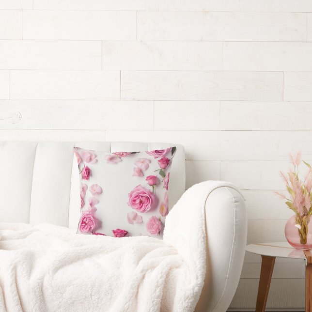 beautiful print with delicate pink flowers roses  throw pillow (Couch)