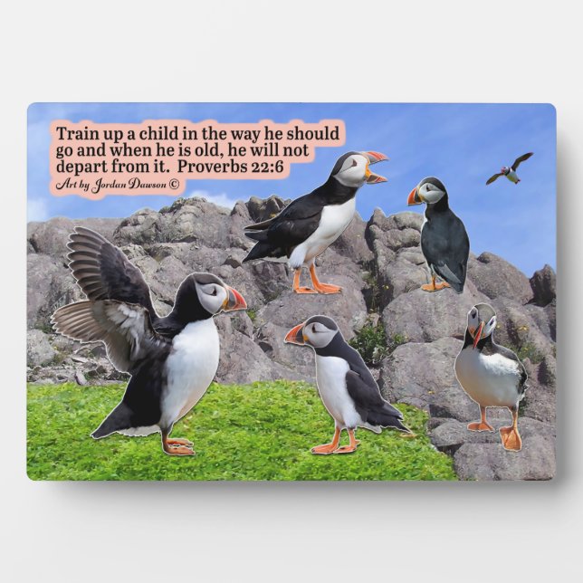 Beautiful Puffin Scripture Plaque Proverbs 22:6 (Front)