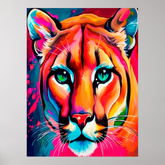 Beautiful Puma Portrait colorful Poster