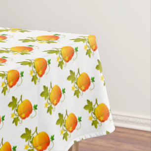 Beautiful Pumpkins on White Tablecloth