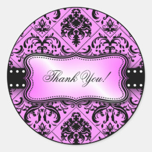 Beautiful Purple and Black Damask Thank You Classic Round Sticker