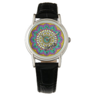 Beautiful Purple and Green Flower Mandala  Watch
