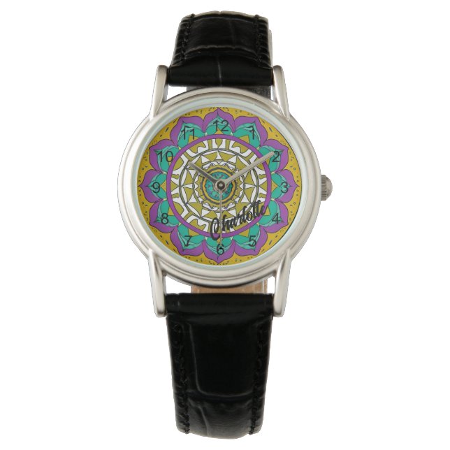 Beautiful Purple and Green Flower Mandala  Watch (Front)