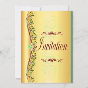 Beautiful  purple and green in gold Invitation