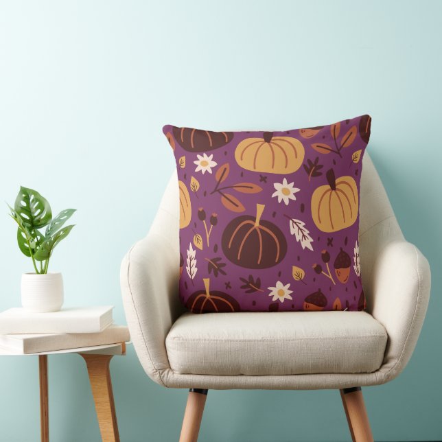 Beautiful Purple and Orange Pumpkin Pattern   Throw Pillow (Chair)